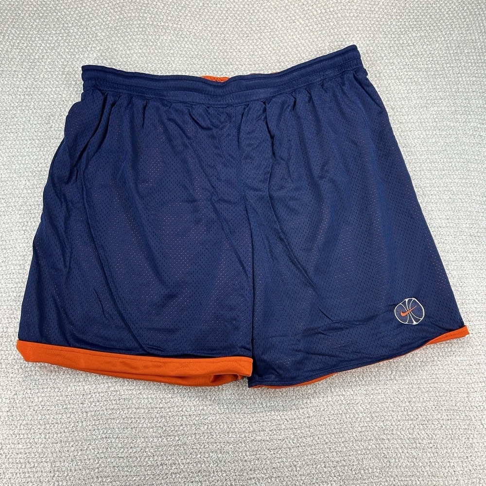 Vintage Y2K Nike Shorts Mens 2XL Navy Blue Orange 9" Basketball Reversible Baggy
